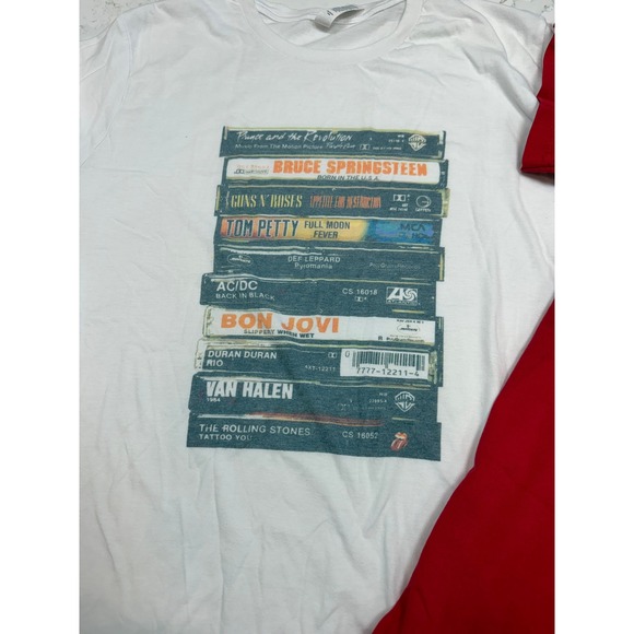 Lot of 2 Music Graphic T-Shirts Bella Canvas Outlash Cassette Tape Red White L - Picture 3 of 11